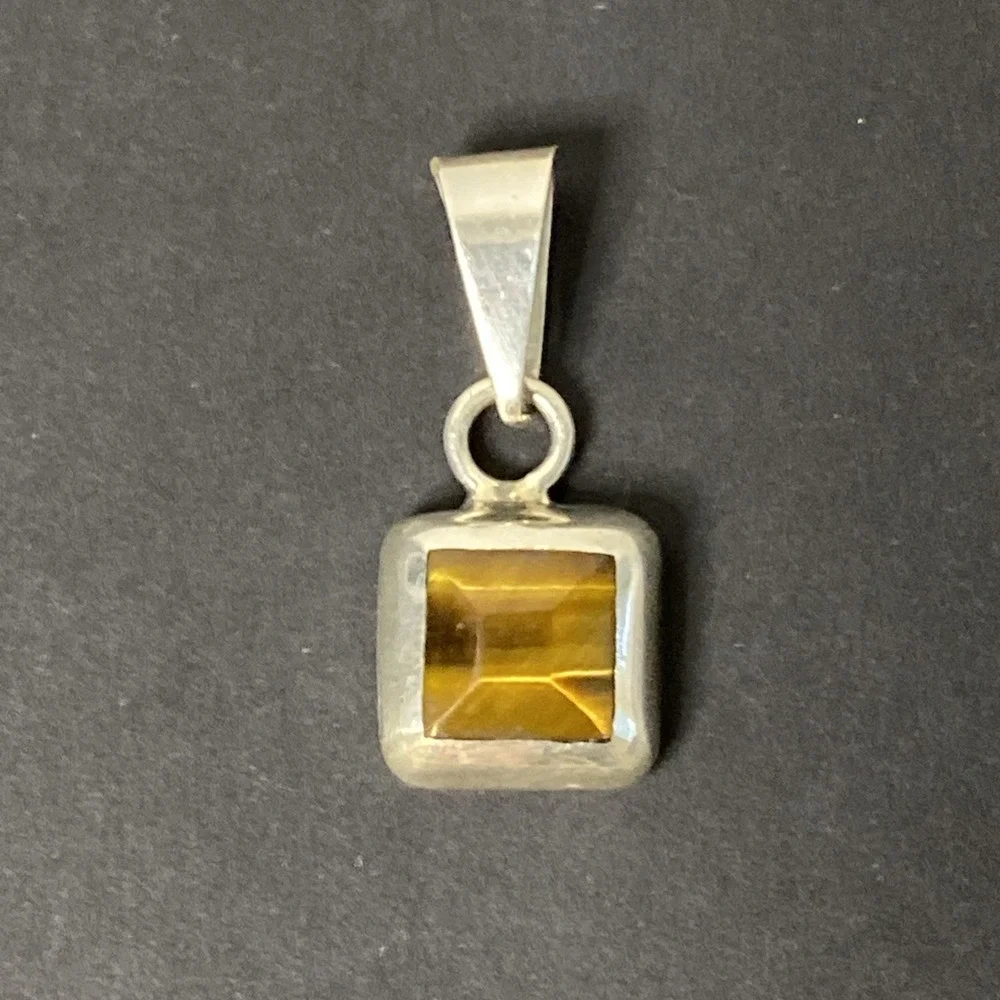 Sterling Silver 925 Mexico Pendant Tigers Eye Gemstone Brown Vintage